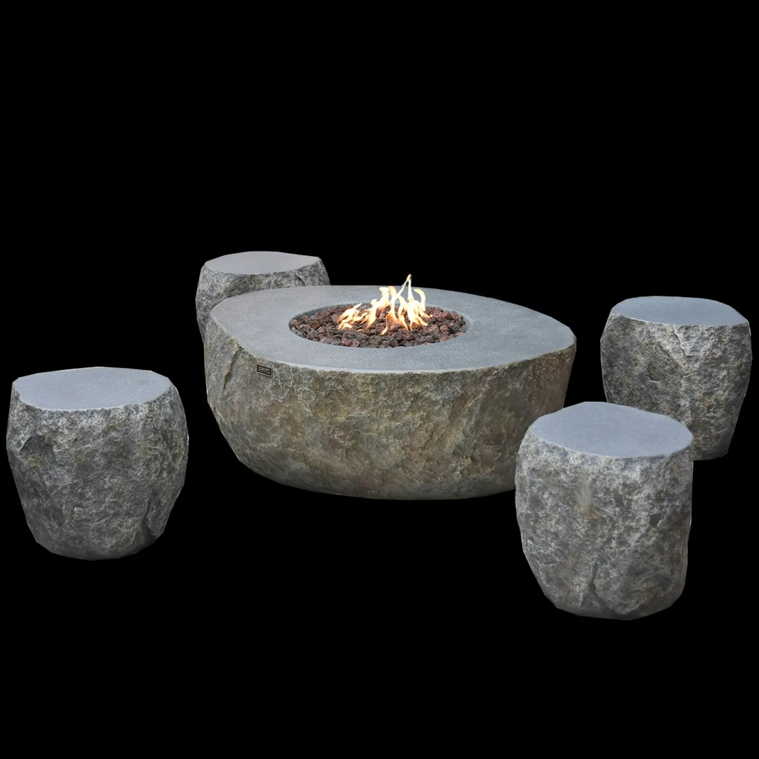 Gardenforma Sitzgruppen-Set: Gas Feuerstelle Vesuv In Basaltoptik Aus Faserbeton & 4x Hocker 5 Gardenforma Sitzgruppen-Set: Gas Feuerstelle Vesuv In Basaltoptik Aus Faserbeton & 4x Hocker – Bild 5