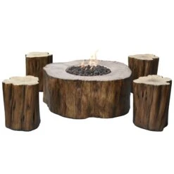 Gardenforma Sitzgruppen -Set: Gas Feuerstelle Manchester Aus Faserbeton In Baumstammoptik, Redwood & 4x Hocker 9 Gardenforma Sitzgruppen -Set: Gas Feuerstelle Manchester Aus Faserbeton In Baumstammoptik, Redwood & 4x Hocker -Weber Verkäufe OFG145RW Set Machester Sitzgruppe Silo