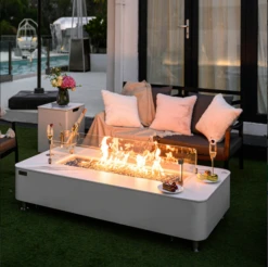 Gas Feuerstelle Athen Marmor-Optik Weiß