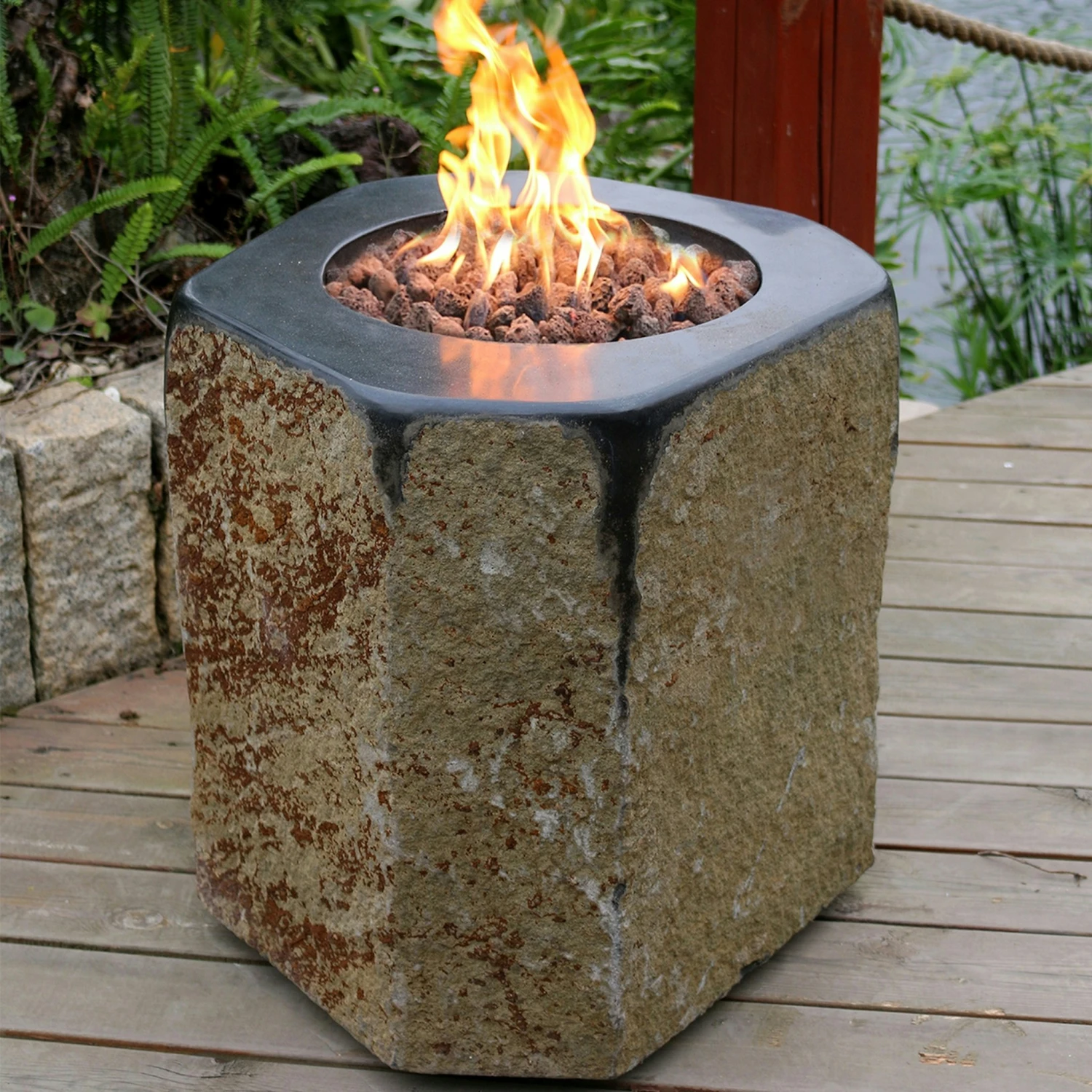Gardenforma Gas Feuerstelle Derby Aus Basalt Naturstein Schwarz/braun 1 Gardenforma Gas Feuerstelle Derby Aus Basalt Naturstein Schwarz/braun